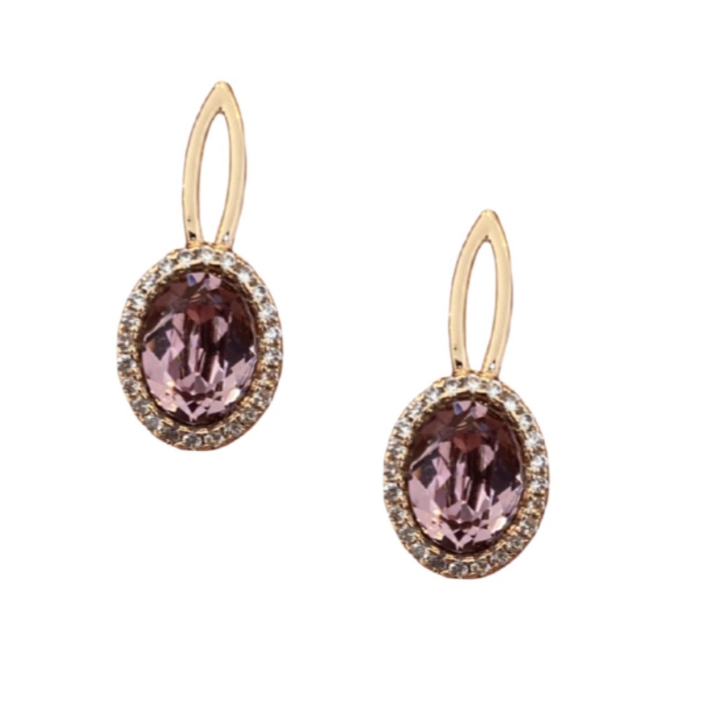 LAST PAIR - Oval Crystal Drop Earrings 14K Gold Plated made with Swarovski